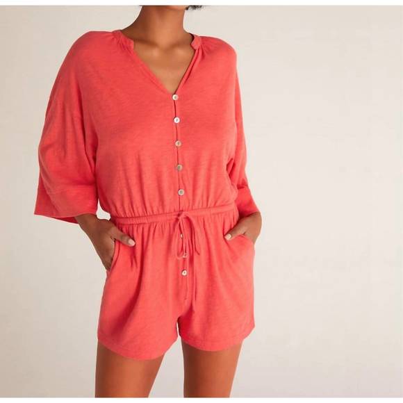 NEW Z SUPPLY zephyr jersey romper in coral red - Picture 1 of 4